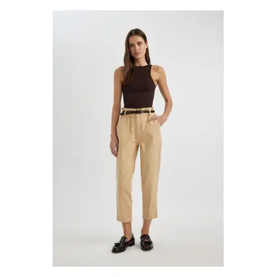 DEFACTO Baggy Fit Gabardine Belted Trousers High Waist Short Leg