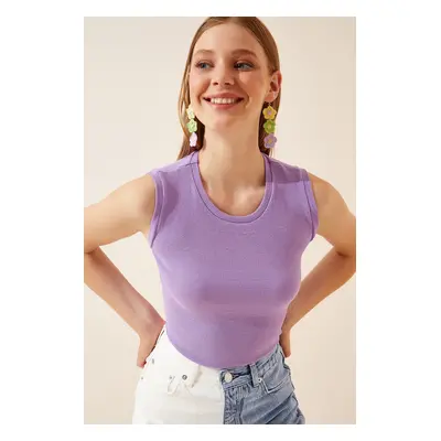 Happiness İstanbul Women's Lilac Crew Neck Cotton Knitted Blouse