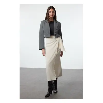 Trendyol Beige Double Breasted Tie Detailed Linen Look Woven Skirt