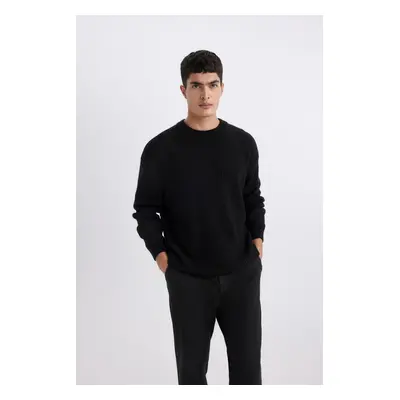 DEFACTO Oversize Wide Pattern Crew Neck Basic Plain Knitwear Sweater