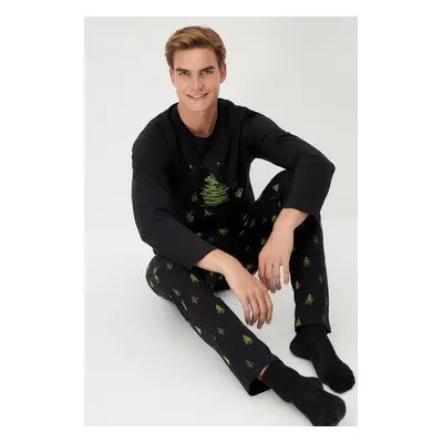 Trendyol Men's Black Regular Fit Knitted 100% Cotton Pajama Set