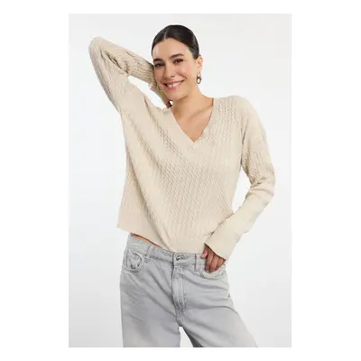 Trendyol Stone Wide Pattern Hair Braid Detailed Knitwear Sweater