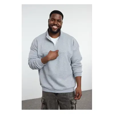 Trendyol Plus Size Grey Melange Oversize/Wide Cut Zippered Sweatshirt