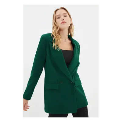 Trendyol Dark Green Lined Double Breasted Woven Blazer Jacket