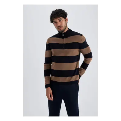 DEFACTO Slim Fit Slim Cut Striped Stand Collar Zippered Knitwear Sweater