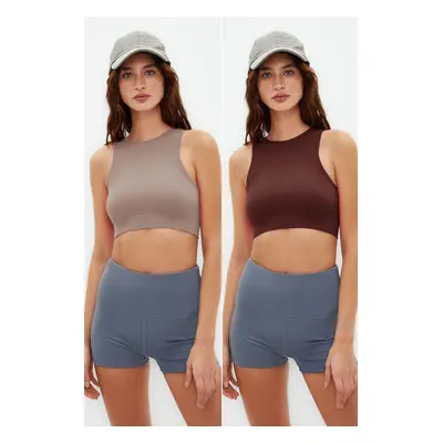 Trendyol Beige-Brown 2-Piece Seamless Lightly Supportive/Shaping Knitted Sports Bra