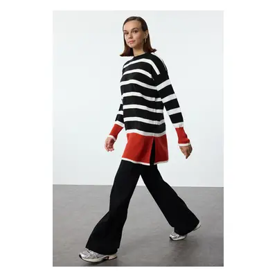 Trendyol Black Red Striped Knitted Sweater