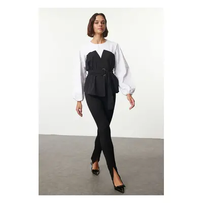 Trendyol Black Balloon Sleeve Belted Woven Blouse