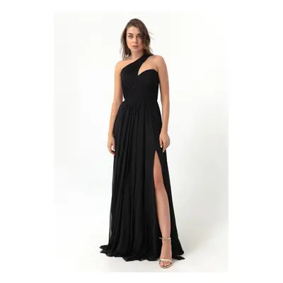 Lafaba Women's Black One-Shoulder Slit Long Evening Dress