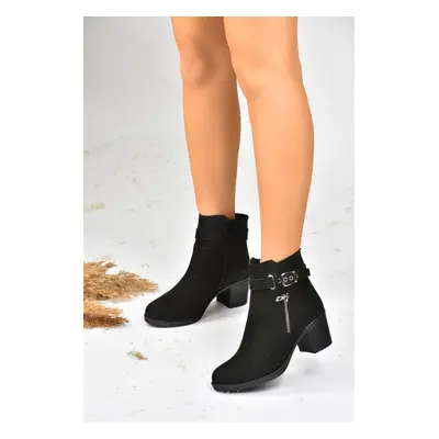 Fox Shoes Women's Black Suede Thick Heeled Boots