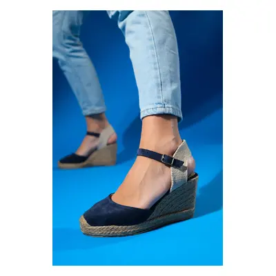 LuviShoes SINTA Denim Blue Suede Leather Women's Heeled Sandals