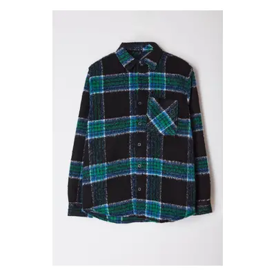 Trendyol Black Unisex Oversize Fit Winter Plaid Lumberjack Shirt Jacket