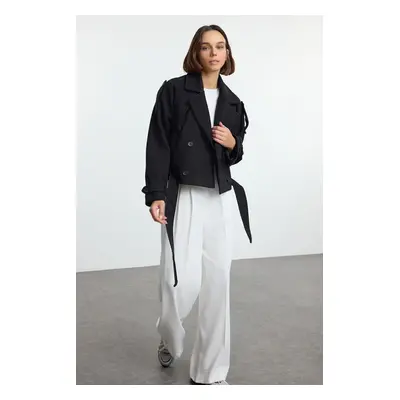 Trendyol Black Soft Textured Seasonal Short Oversize Cashmere Jacket Coat