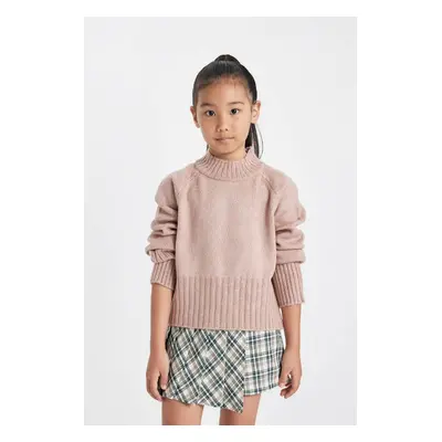 DEFACTO Girl's Beige Standard Fit Crew Neck Detailed Knitwear Sweater