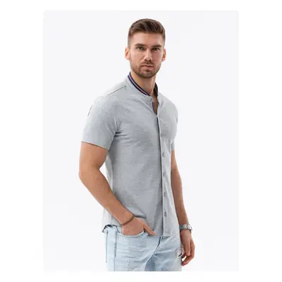 Ombre Men's knitted shirt with short sleeves and collared collar - grey