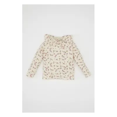 DEFACTO Baby Girl Ruffle Collar Floral Waffle Long Sleeve T-Shirt