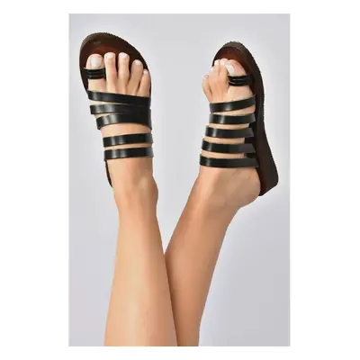 Fox Shoes Black Genuine Leather Women Sandals