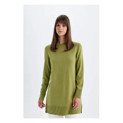 DEFACTO Regular Fit Crew Neck Slit Basic Plain Knitwear Sweater Tunic