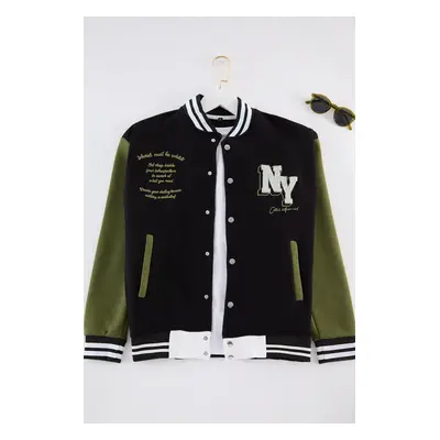 Trendyol Black Regular Cut Embroidered Detailed College Jacket