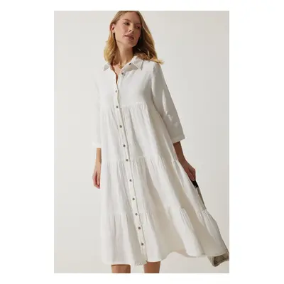 Happiness İstanbul Women's Ecru Muslin Flared Shirt Dress