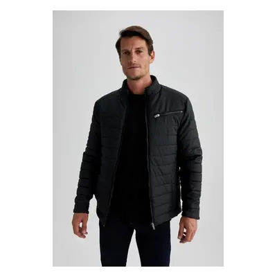 DEFACTO Slim Fit Slim Cut Stand Collar Zippered Pocket Faux Leather Jacket Coat