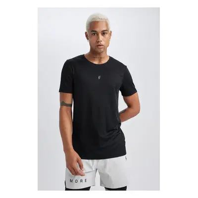 DEFACTO Black Fit Slim Fit Slim Cut Crew Neck Printed Short Sleeve Sports T-Shirt