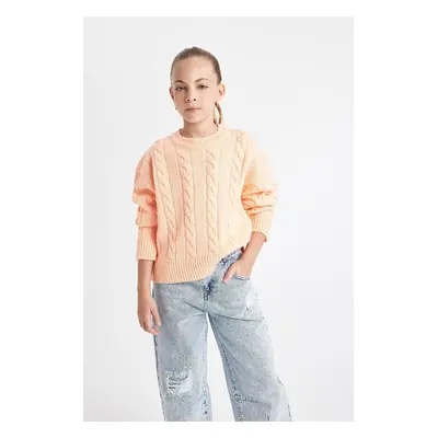 DEFACTO Girl's Crew Neck Hair Knitted Sweater