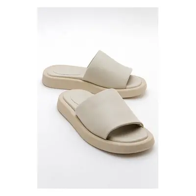 LuviShoes MONA Women's Beige Genuine Leather Slippers