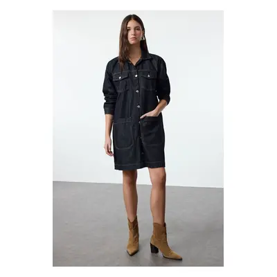 Trendyol Dark Blue Regular Denim Trench Coat