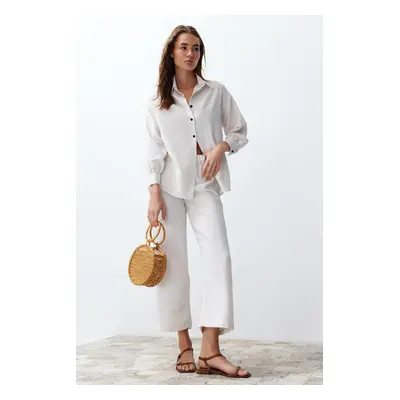 Trendyol Ecru Linen Look Woven Shirt-Pants Set