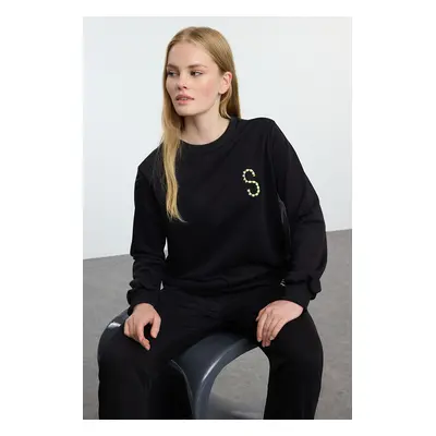 Trendyol Black Thick Basic Jogger Embroidered Knitted Tracksuit Set