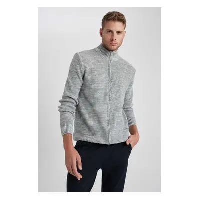 DEFACTO Standard Fit Regular Cut Half Turtleneck Zippered Knitwear Cardigan