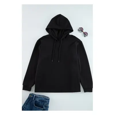 Trendyol Curve Black Hooded Knitted Sweatshirt