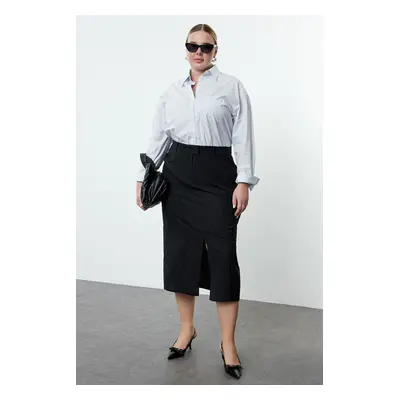 Trendyol Curve Black Maxi Slit Woven Plus Size Skirt