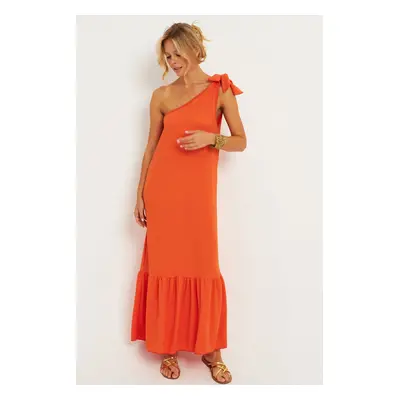 Cool & Sexy Women's Orange Shoulder Bow Wrapped Midi Dress