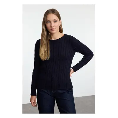 Trendyol Navy Blue Hair Knitted Crew Neck Knitwear Sweater