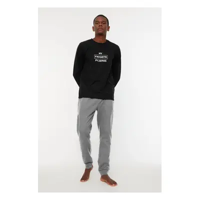 Trendyol Black Men's Regular Fit Printed Knitted Pajama Set