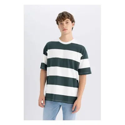 DEFACTO Boxy Fit Crew Neck Striped Cotton Short Sleeve T-Shirt