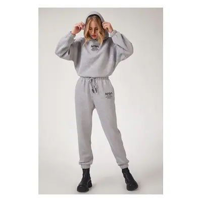 Happiness İstanbul Women's Gray Fleece Printed Tracksuit Set