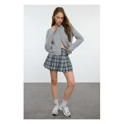 Trendyol Anthracite Pleated Plaid Patterned Woven Mini Skirt