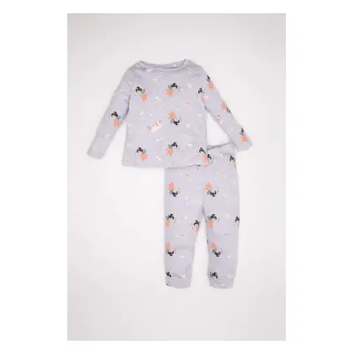 DEFACTO Baby Girl Pajama Set Patterned Long Sleeve Top Elastic Waist Long Bottom