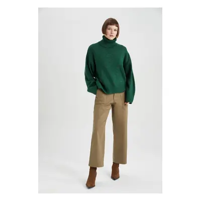 DEFACTO Gabardine Trousers Straight Fit Pocket High Waist Straight Leg