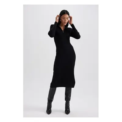 DEFACTO Fitted Zipper Collar Ribbed Long Sleeve Dress