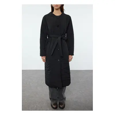 Trendyol Black Oversize Belted Water Repellent Long Quilted Puffer Coat