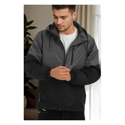 23691 Dewberry Two Color Hooded Mens Sports Coat-ANTHRACITE-BLACK