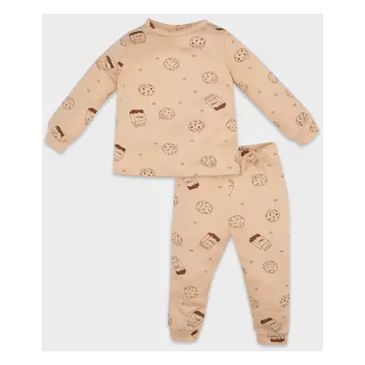 DEFACTO Baby Boy Pajama Set Milk Printed Long Sleeve Top Long Bottom