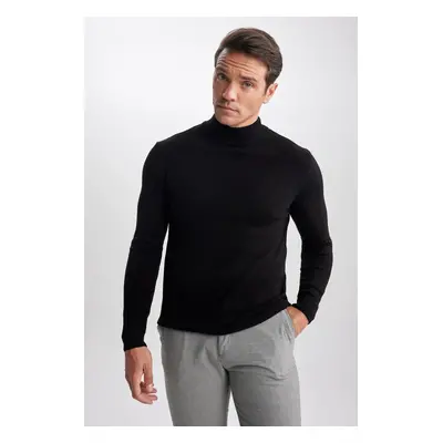 DEFACTO Black Slim Fit Slim Cut Half Turtleneck Basic Plain Knitwear Sweater