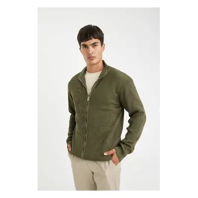 DEFACTO Standard Fit Regular Cut Stand Collar Zippered Cardigan