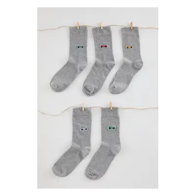 Trendyol Gray Unisex Pack Car Embroidered Cotton Sock-Long Socks