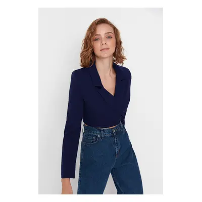 Trendyol Navy Blue Crop Tie Detail Blazer Jacket